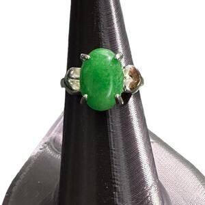 Chrysoprase Aventurine Green Semi-Precious Gemstone Ring Silver Plated 9.75